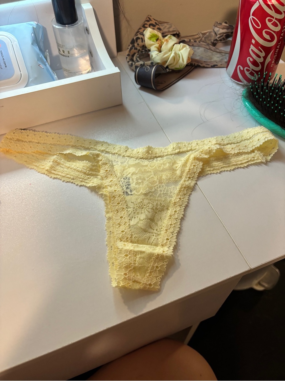 Lace Thong Panty in Soft Yellow